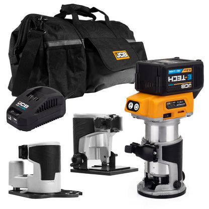 JCB 21-18RTKIT 18v Brushless Router Kit - 3 x Bases (Plunge,Offset,Incline) 2 x 4.0AH Batteries & Charger
