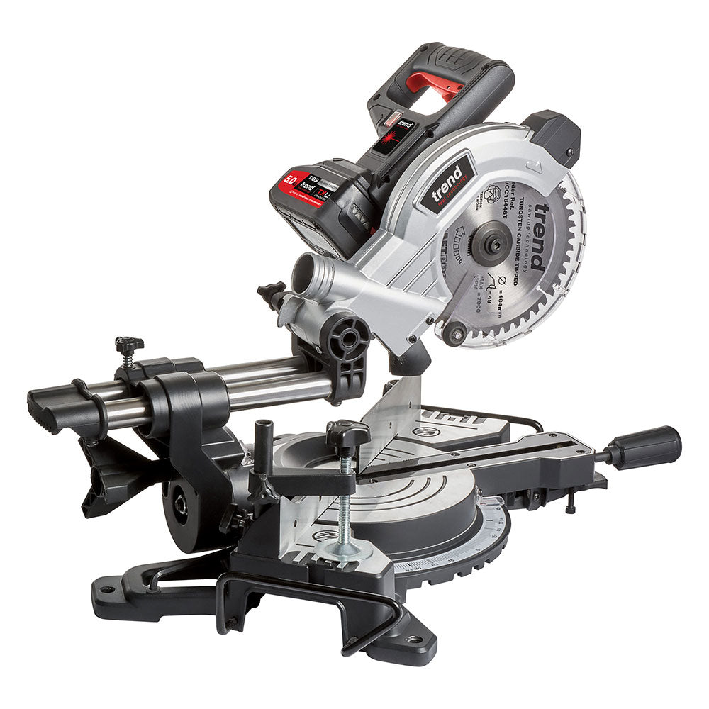 Trend T18S/MS184S2 Cordless 184mm Mitre Saw C/W 2 x 5.0Ah Batteries & Charger